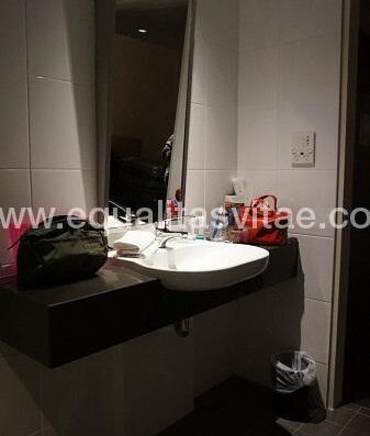 Lavabo accesible del baño de la habitación. Hotel Novotel Collins, Melbournte. Foto cedida por usuario. https://fly-urrun.com/