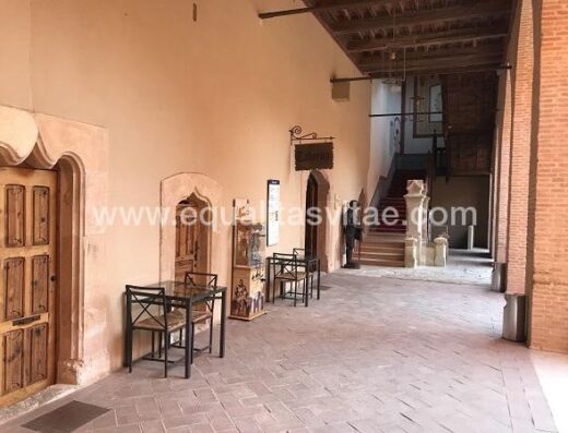 Zona porticada en planta cero. Desde aquí se accede a cafetería