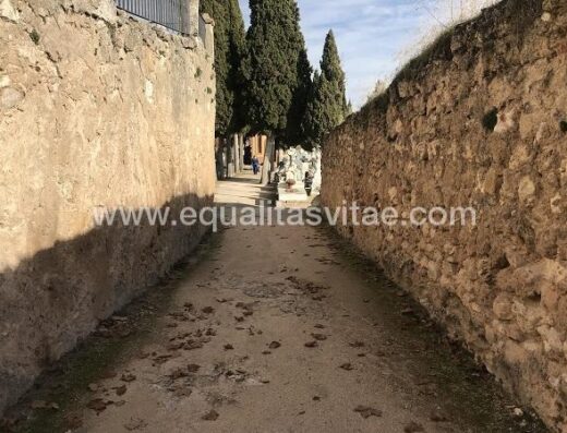 Sendero de tierra prensada que da acceso a la parte baja del cementerio