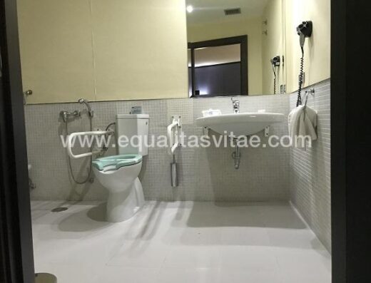 Baño adaptado de la habitación accesible. Hotel Emperatriz, Ocaña.