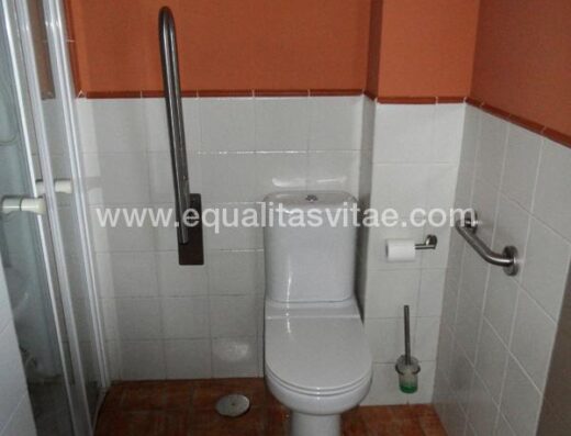 Inodoro accesible equipado con barras