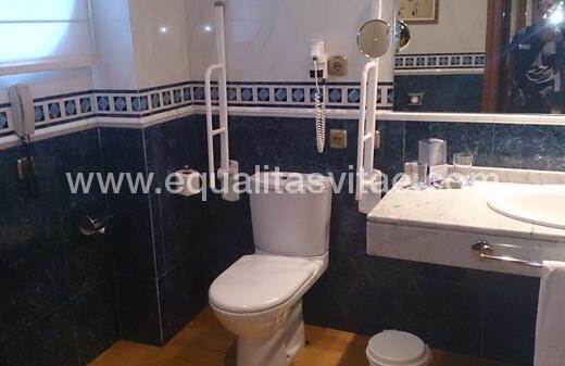 Inodoro con barras  en habitación accesible