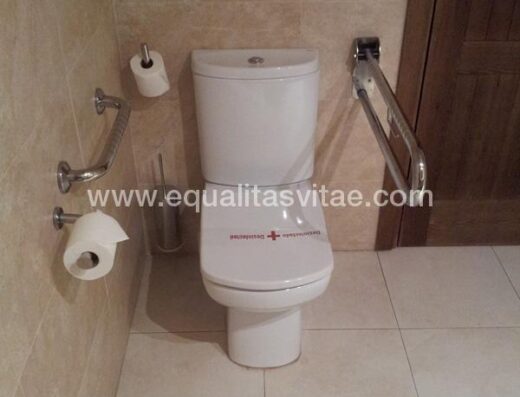 Inodoro con barras en baño de habitación accesible