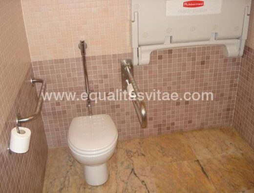 Baño accesible con inodoro con barras de apoyo