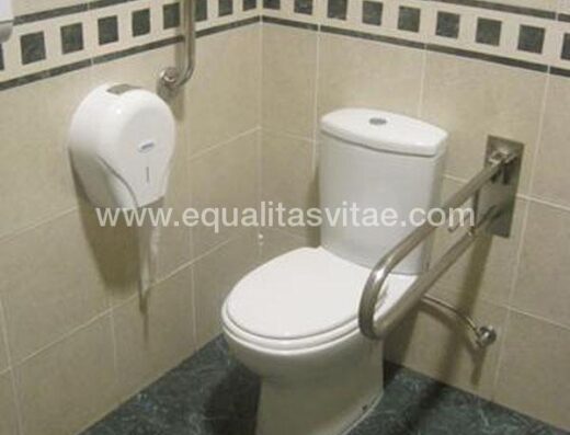 Baño accesible con inodoro con barras de apoyo