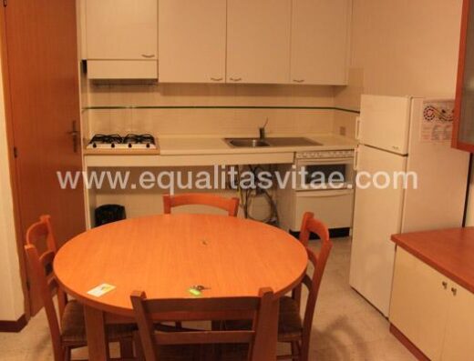 Cocina sin muebles bajos para permitir acceso frontal con silla de ruedas