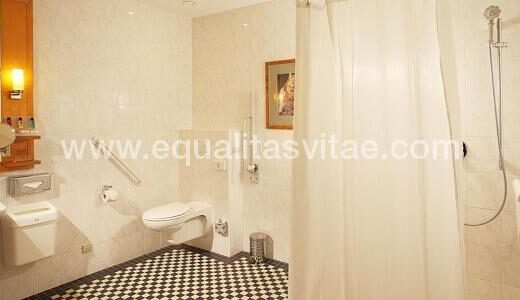 Baño adaptado de la habitación accesible.hotel Crowne Plaza Bruselas - Le Palace. Imagen tomada de www.ihg.com