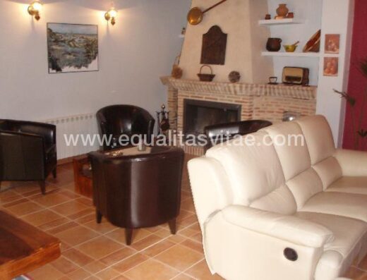 Sala de estar con chimenea de leña