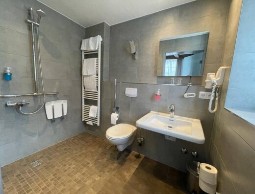 Interior del aseo con ducha a cota cero.