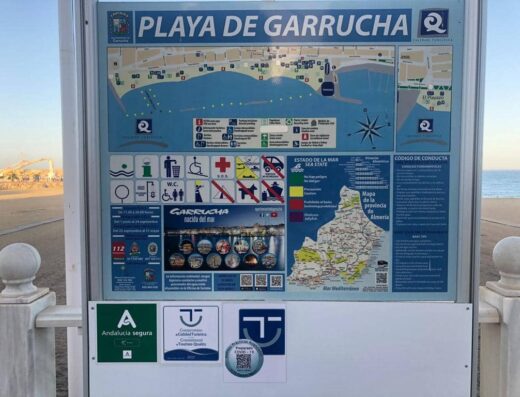 Panel informativo de localización y servicios de la plya.