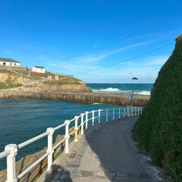 Imagen de camino asfaltado junto al mar.