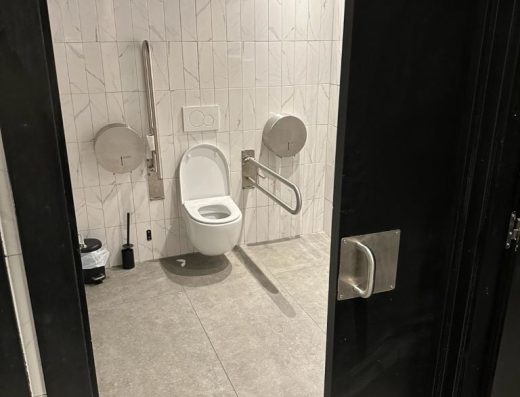 Imagen de puerta de acceso al baño adaptado.
