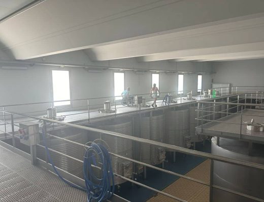imagen de pasarela alrededor de los depósitos de vino en la visita de la bodega accesible