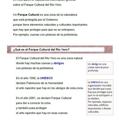 Imagen de folleto en lectura fácil sobre el Parque cultural y el cañón del río Vero.