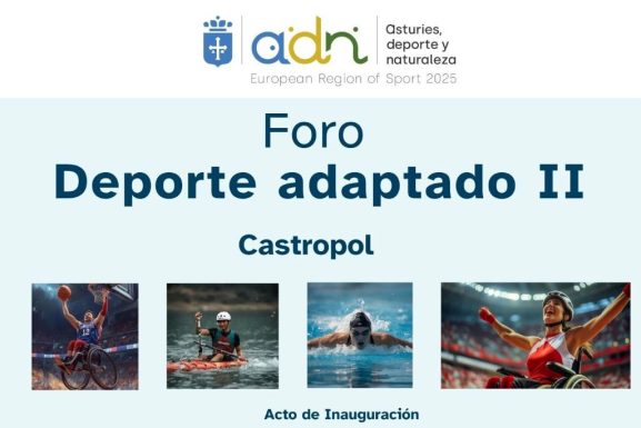 Imagen del cartel del Foro con varias imágenes de deportistas, baloncesto en silla de ruedas, piragua, natación...