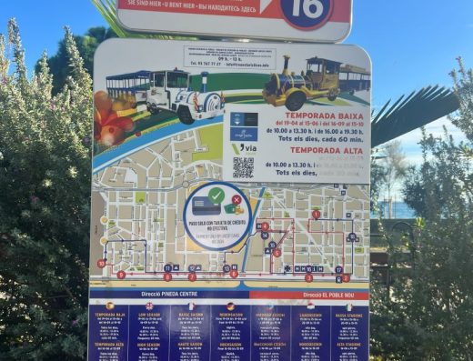 Imagen del cartel con precios, teléfono y plano con paradas.